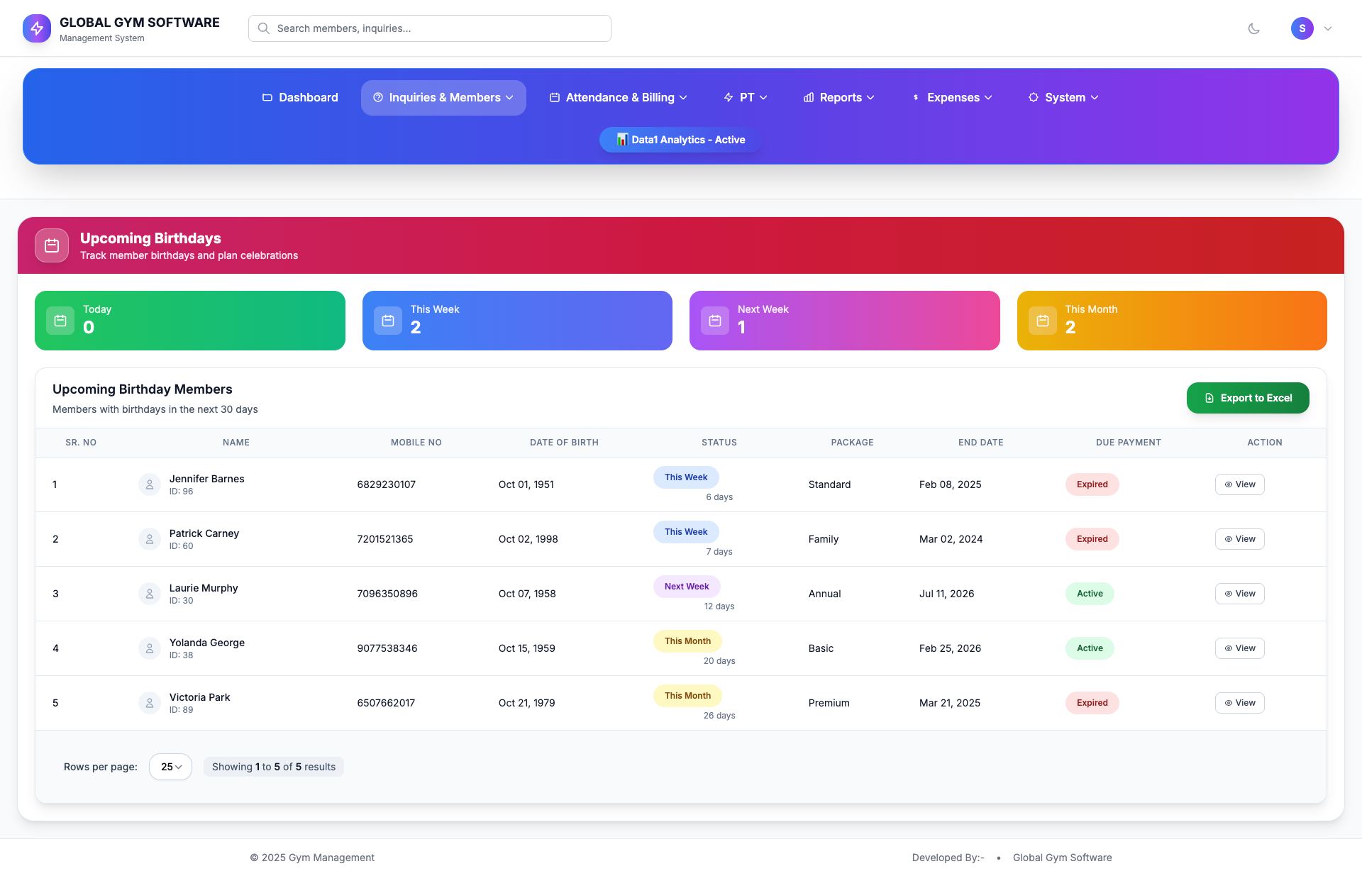Upcoming Birthdays Live