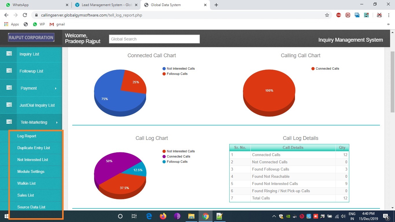 global gym software dashboard