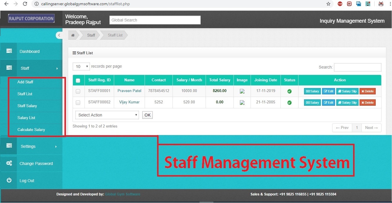 global gym software dashboard